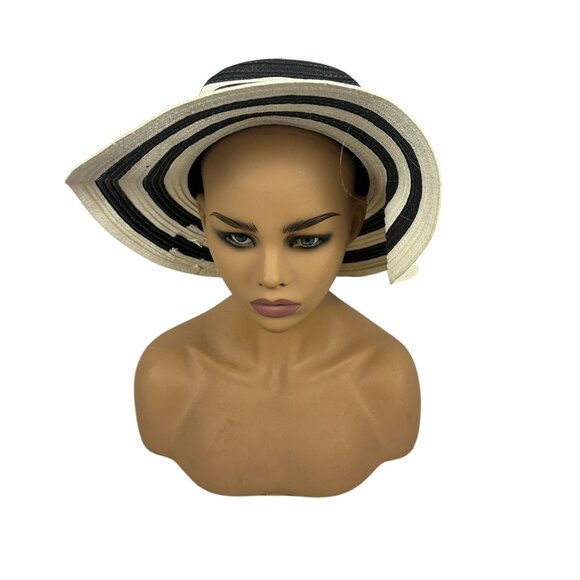 Black & White Striped Wide Brim Floppy Hat For Women - Stylish Sun Protection - Picture 1 of 7
